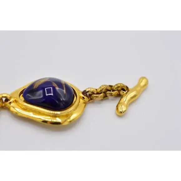 Edouard Rambaud Vintage Cabochon Bracelet Gold Blue Painted Gripoix Chunky BinY